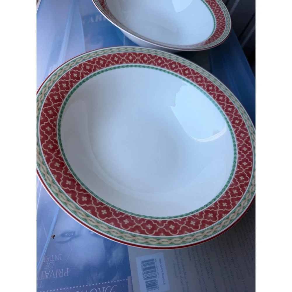 Fitz‎ and Floyd Sonoma Pasta Bowls Classic Choices Red Green Geometric Set of 2